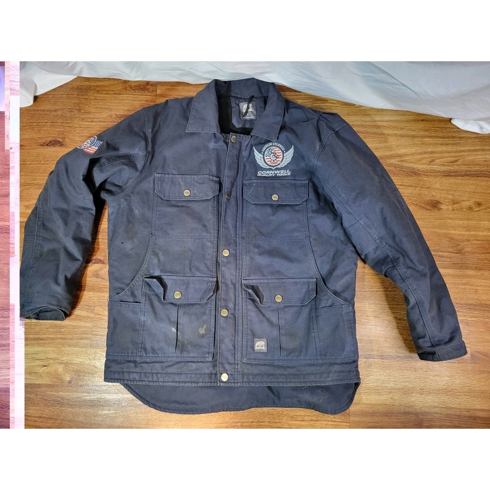 BERNE Jacket Mens L Blue Duck Canvas Workwear Chore Coat Insulated Embroidered‎